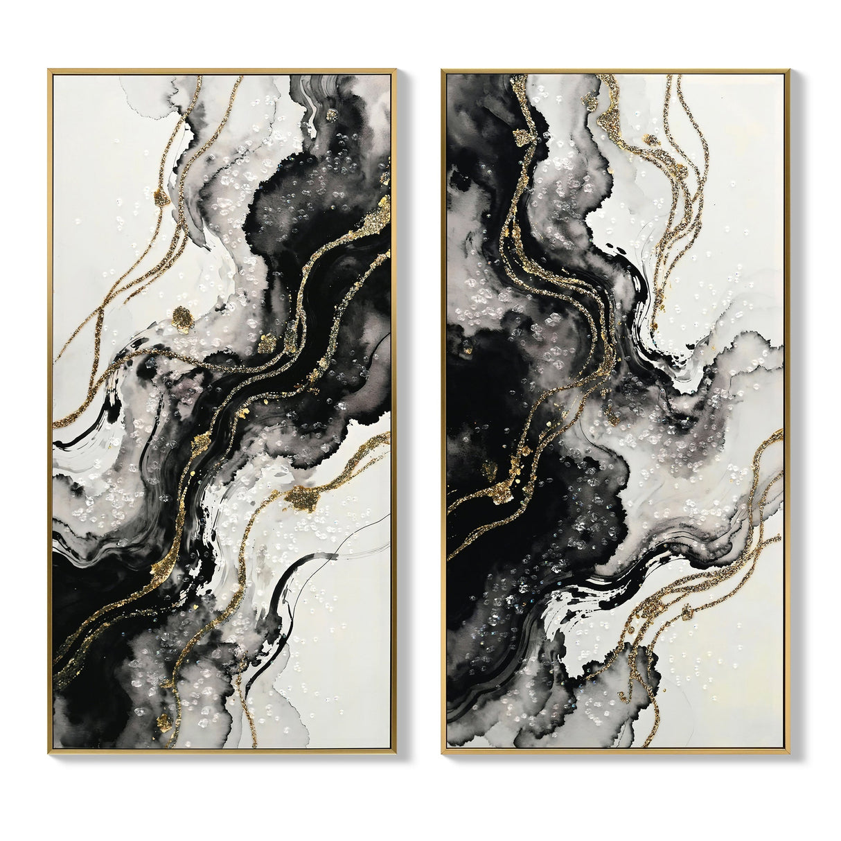 Large Black and White Abstract Wall Art Set of 2