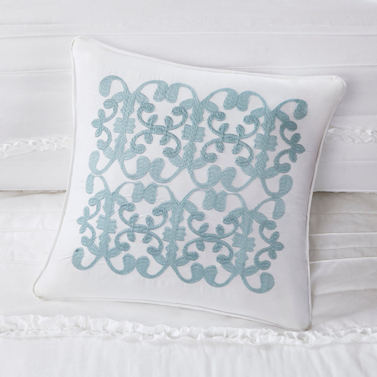 5 Piece Microfiber Ruffled Comforter Set White Cal King