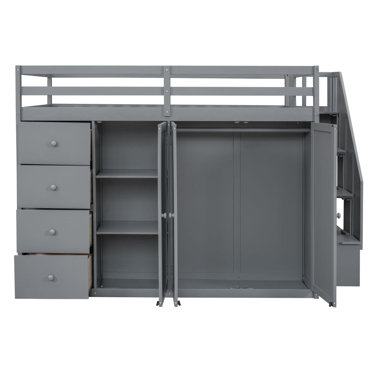 Loft Bed With Built In Wardrobes, Cabinets And Drawers