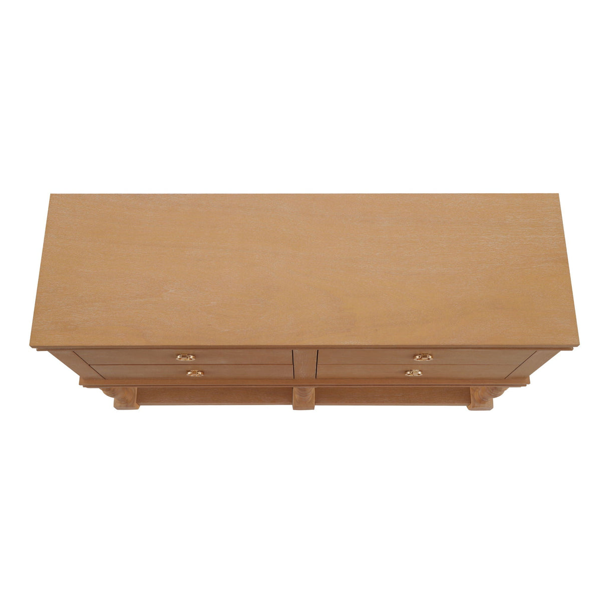 Console Table With 4 Soft Close Drawers, Thick Bottom Shelf For Living Room - Natural