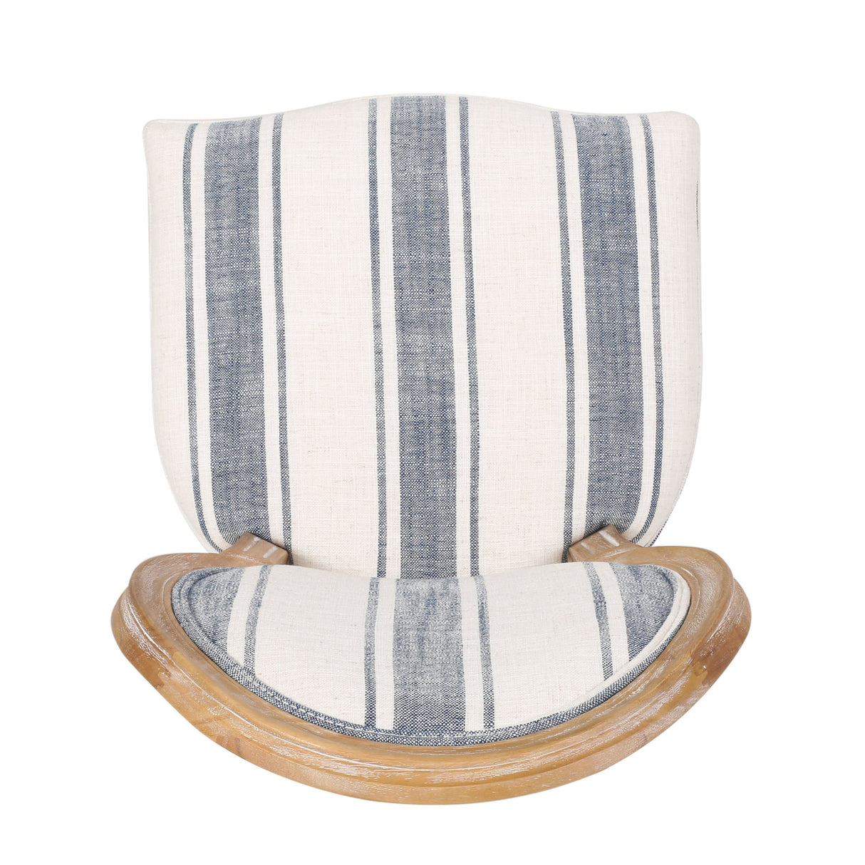 French Country-Inspired KD Dining Chair with Iconic Round Backrest in Blue Fabric