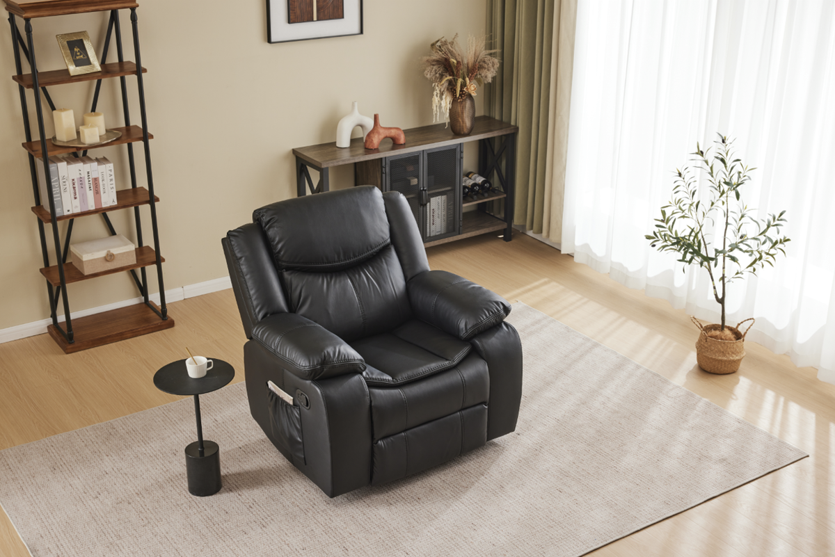 Black Air Leather Recliner Chair with Vibration and Heating - Black