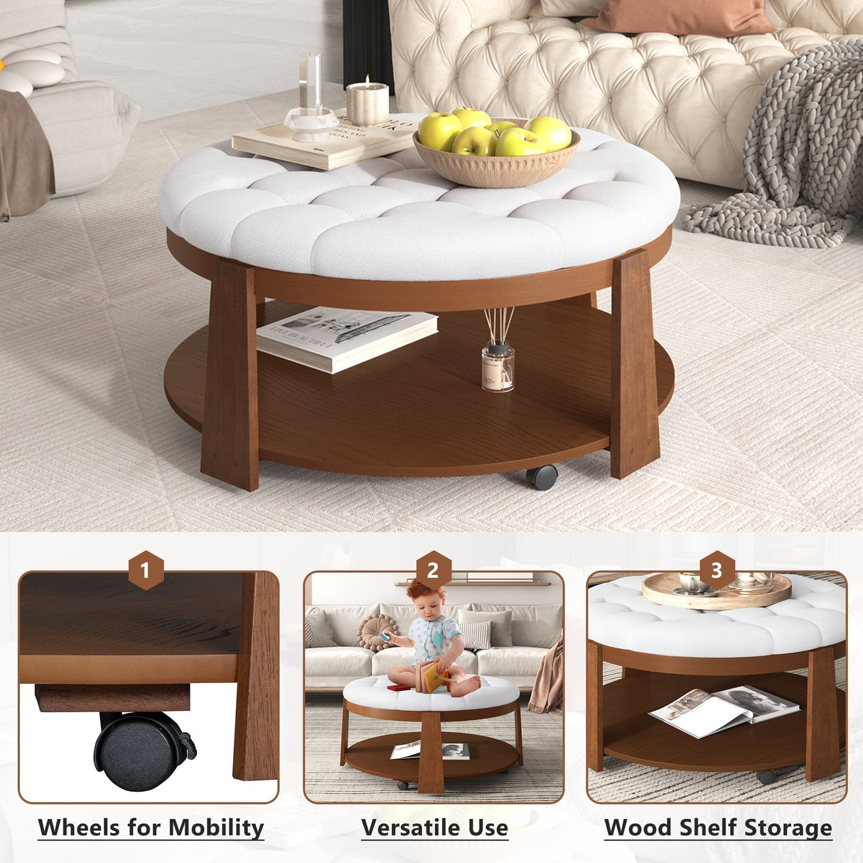 Modern Large Round Ottoman Coffee Table