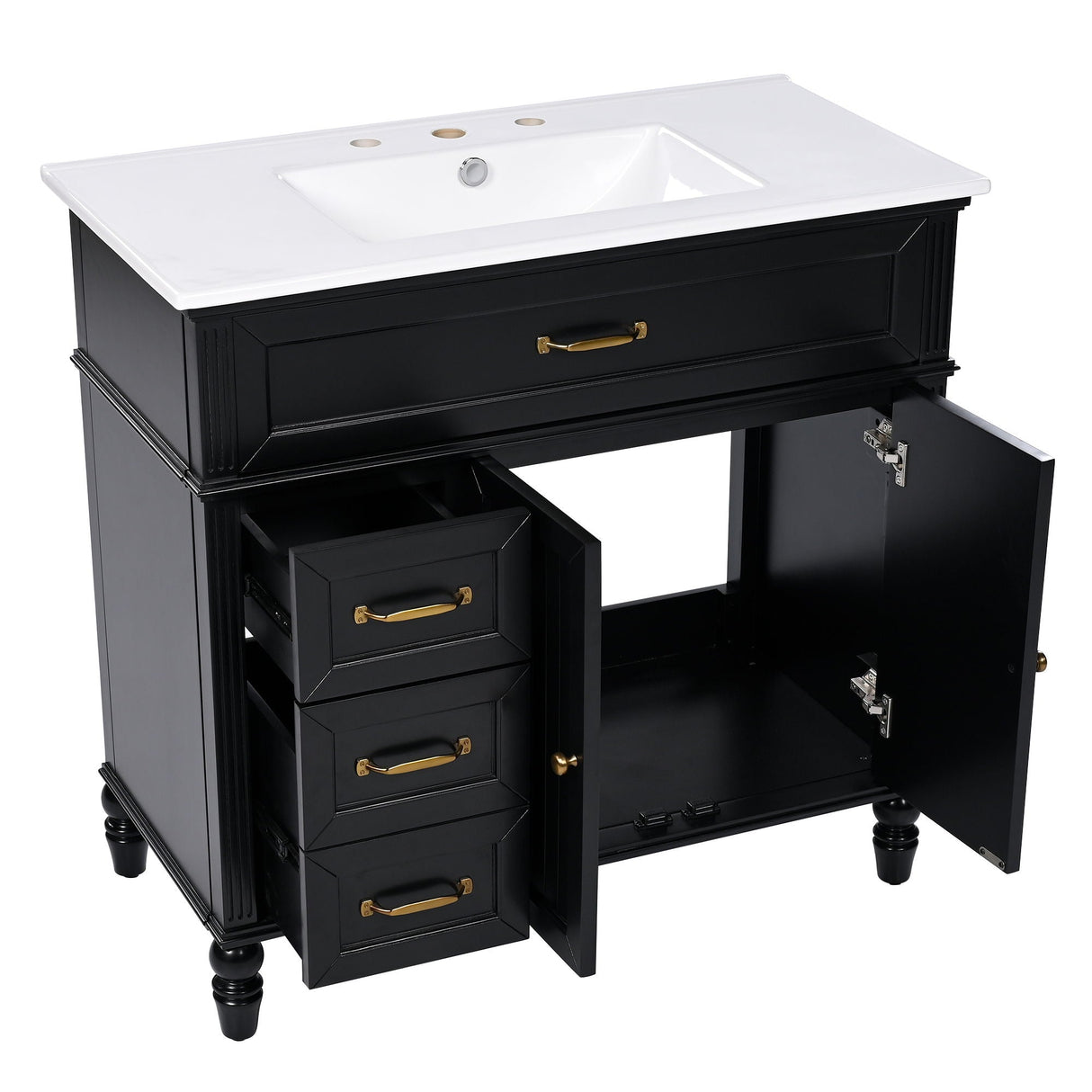 Bathroom Vanity With Sink, 2 Doors 2 Drawers, Freestanding Design