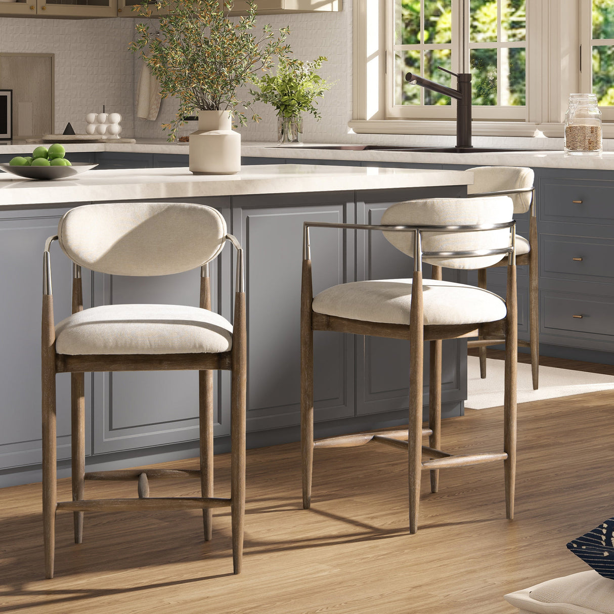 Artemis 26' Mixed Material Upholstered Counter Stool, Warm White Chenille