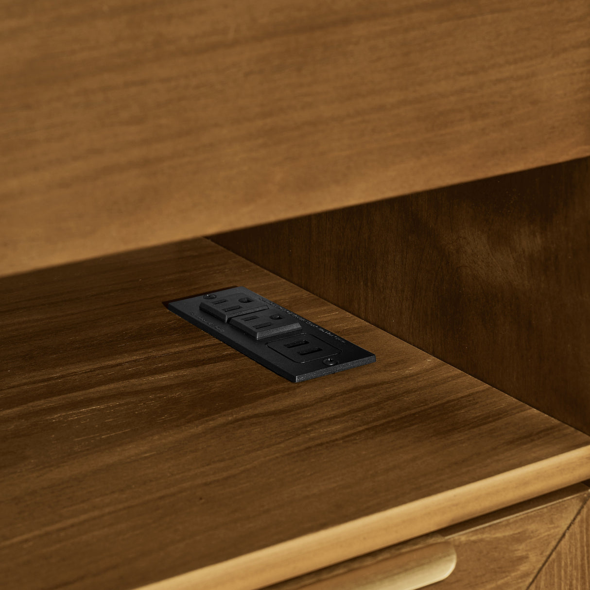 Mid Century Modern Nightstand with Charging Station & 2 Drawers