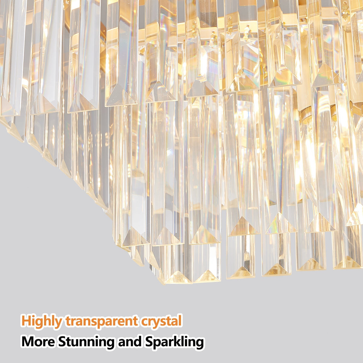 Chandeliers,Rectangular Crystal Chandelier Adjustable,E12 Modern Industrial Crystal Lights,Farmhouse Iron Ceiling Hanging Light for Kitchen Living Room Bedroom/Gold(Bulb Not Included)