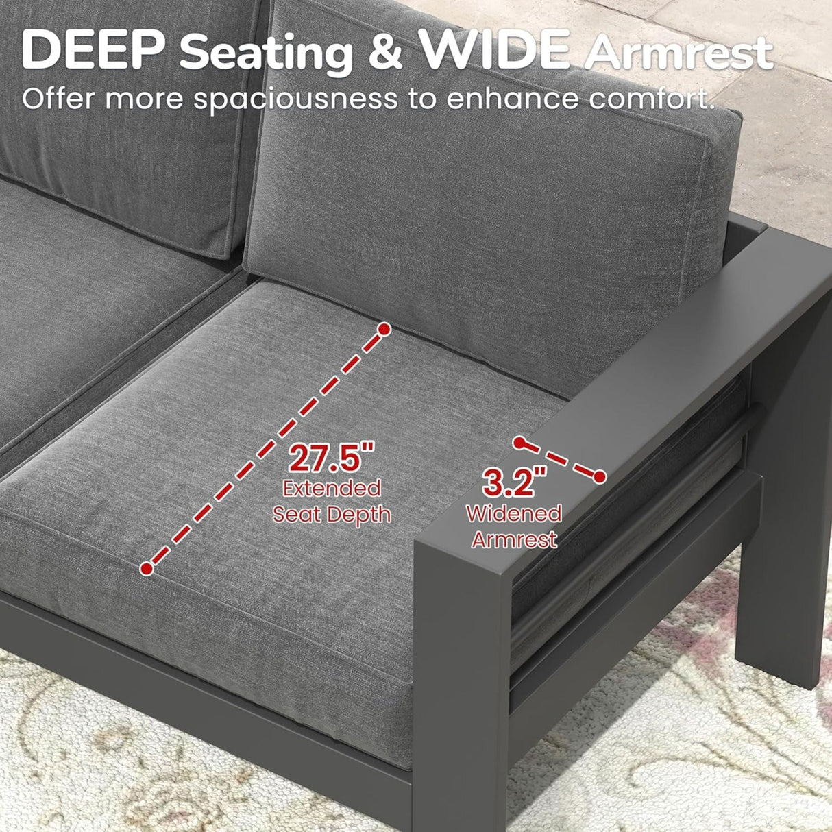 Patio Armchairs With Thick Cushions, All Weather (Set of 2) - Gray / Gray