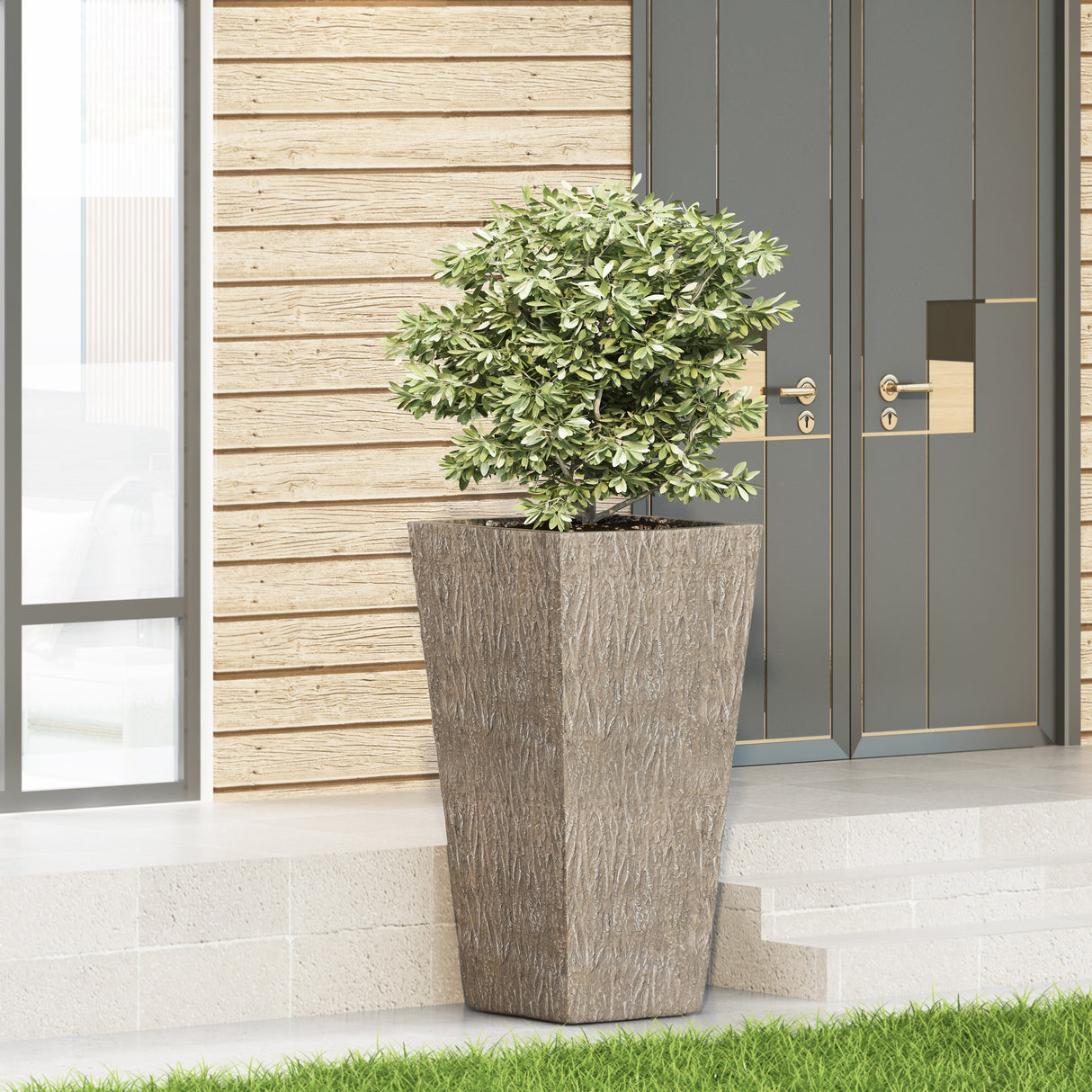31" wood-finished magnesium oxide planter