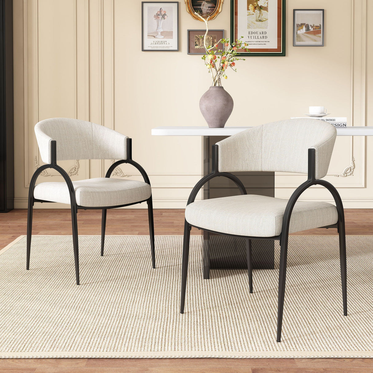 Contemporary Upholstered Dining Chairs with Metal Legs (Set of 2)