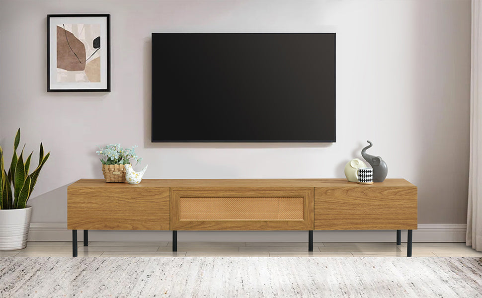 Boho TV Stand for TVs Up to 80" with Rattan Decoration and Metal Legs