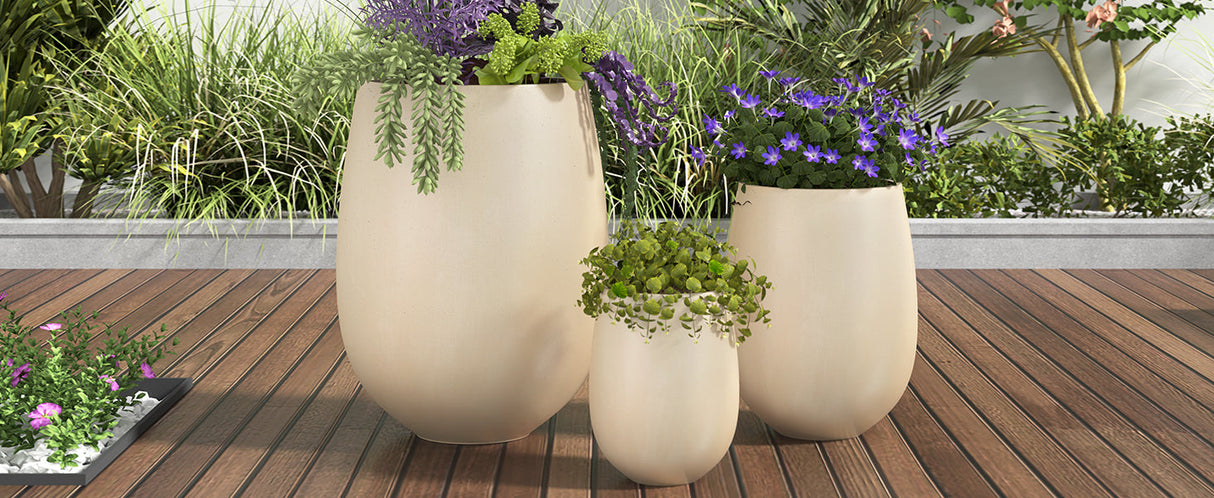 U_STYLE Lightweight Round MGO Outdoor Planter Set - 3 Sizes