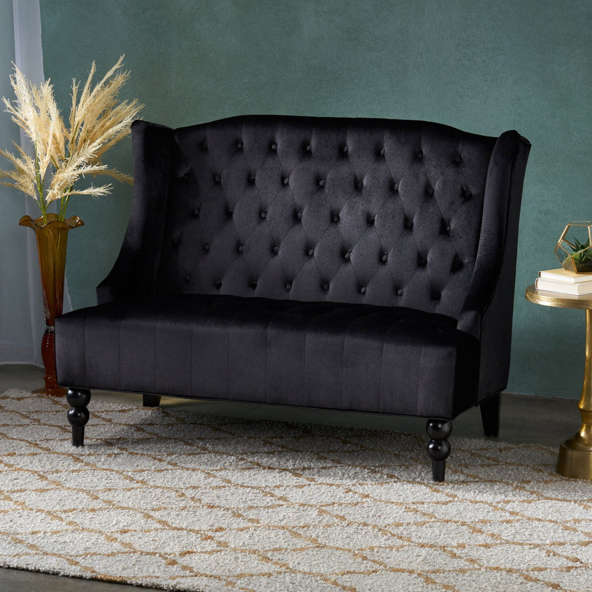 Upholstered Loveseat with Wing Back and Diamond Tufting - Multiple Colors