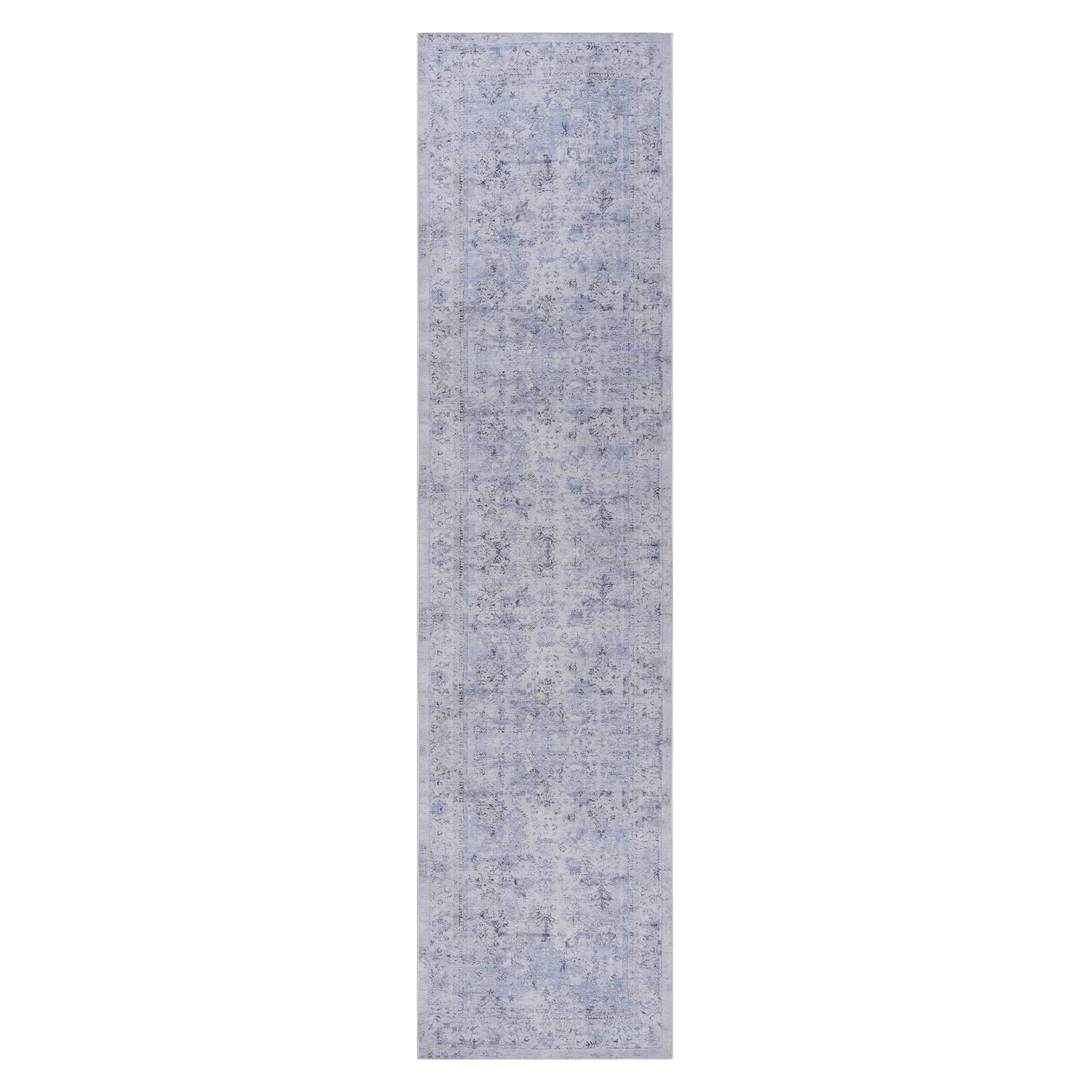 Washable Blue & Cream Area Rug – Low-Pile, Non-Slip, Non-Shedding, Foldable Runner (2'6" x 10") – Kid & Pet Friendly for Living Room, Bedroom, Kitchen or Hallway