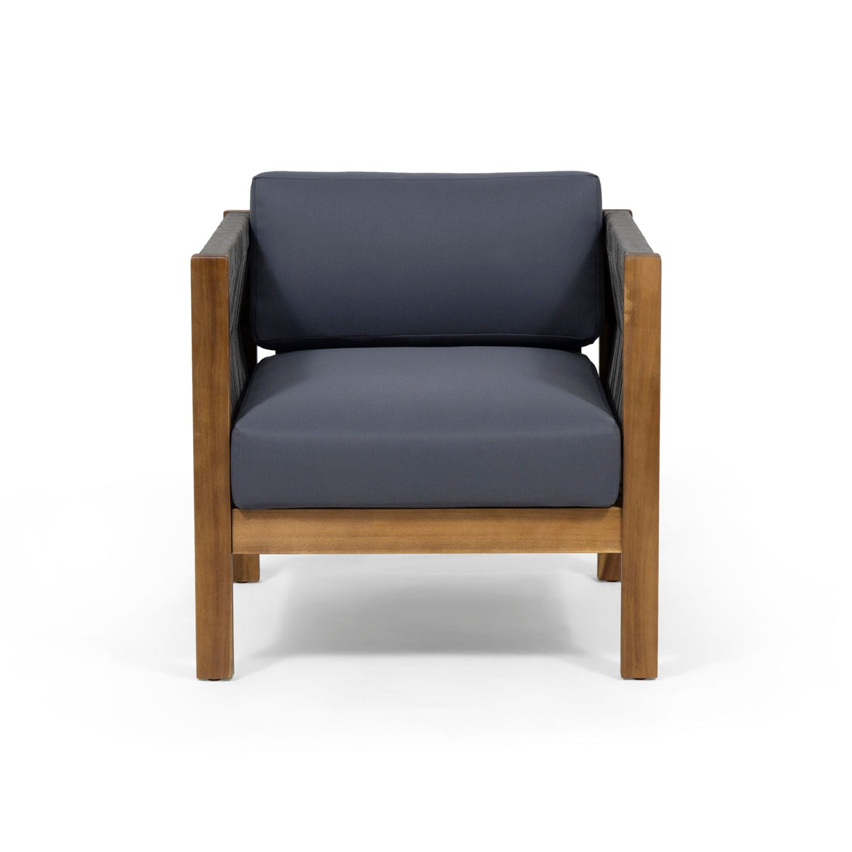 Outdoor Club Chair With Rattan Rope Wave - Dark Gray