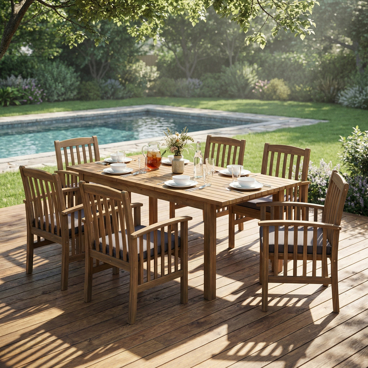 7 Pieces Acacia Wood Outdoor Dining Set