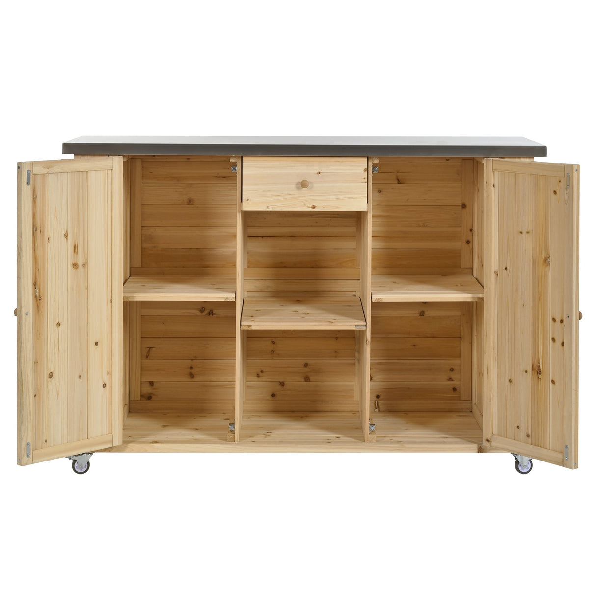 Outdoor Kitchen Island Fir Wood Kitchen Island with Stainless Steel Top