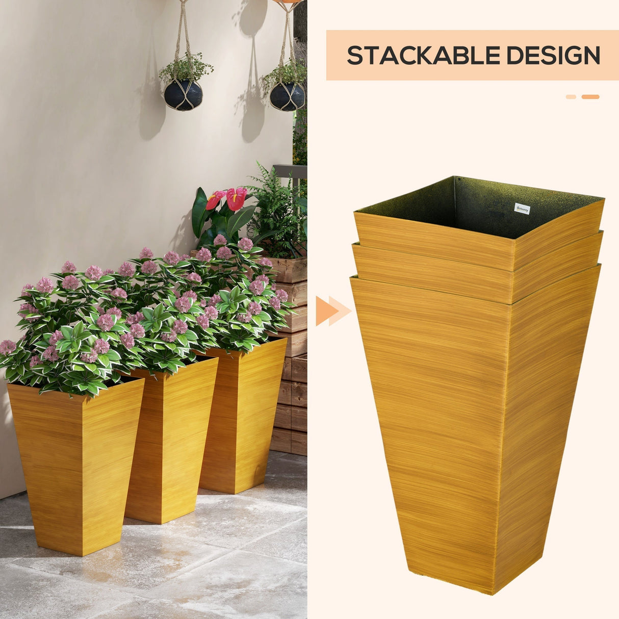 Outsunny 28" Tall Outdoor Planters Set of 3 with Drainage Holes