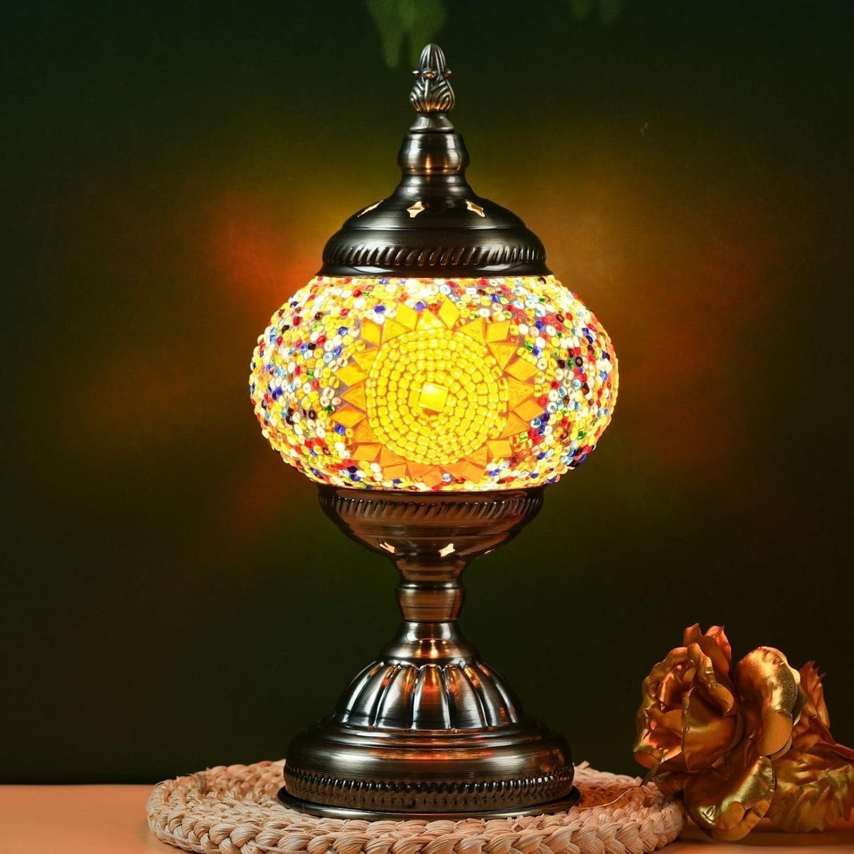 Handmade Turkish Mosaic Lamp – Dimmable Glass Pumpkin Night Light for Bedroom
