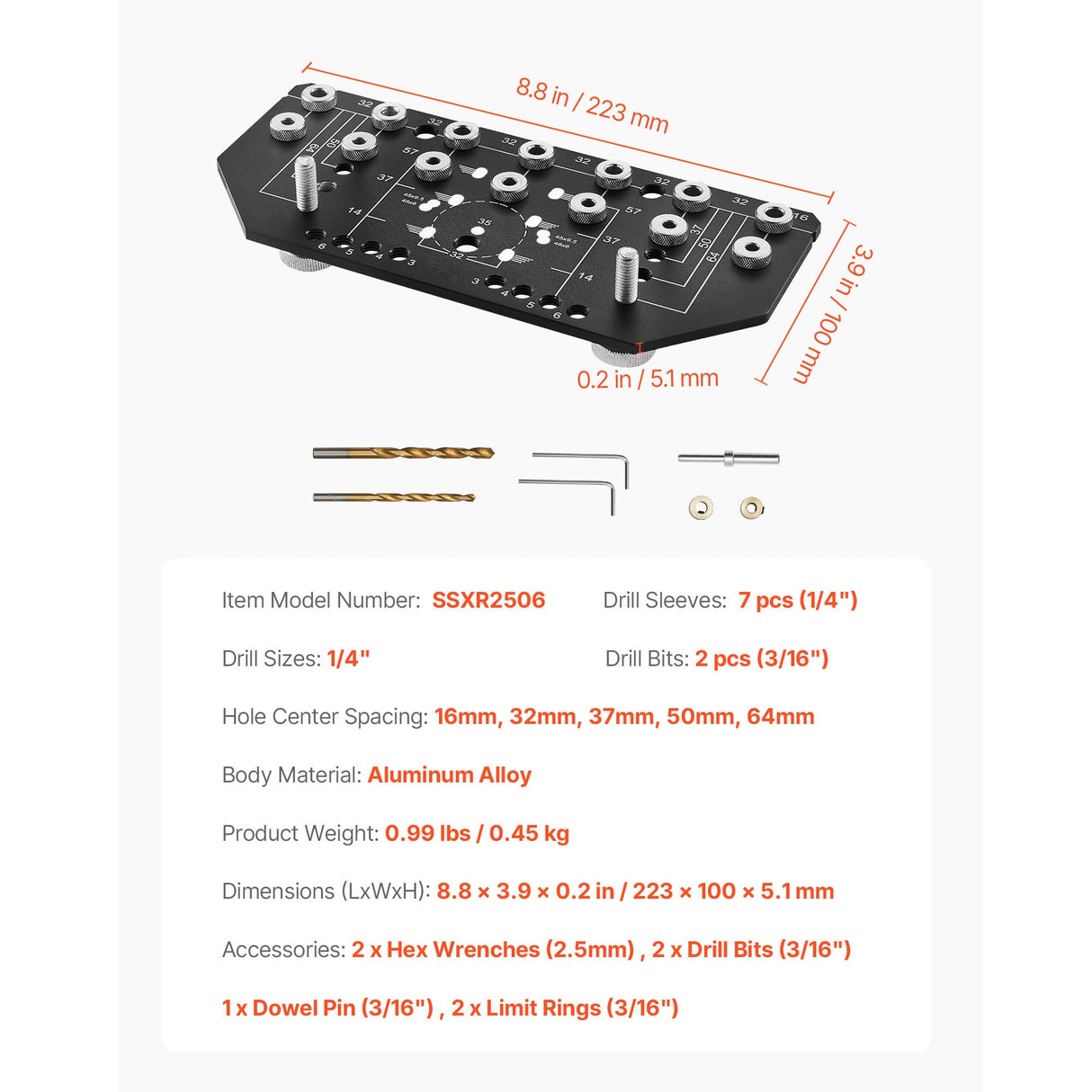 Shelf Pin Jig and Hinge Jig Two-in-One Aluminum Alloy Cabinet Hole Drilling Tool