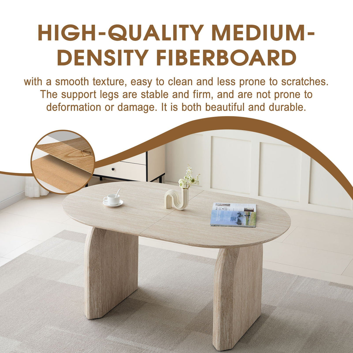 Oval Extendable Dining Table With Dual Pillar Design - Off White