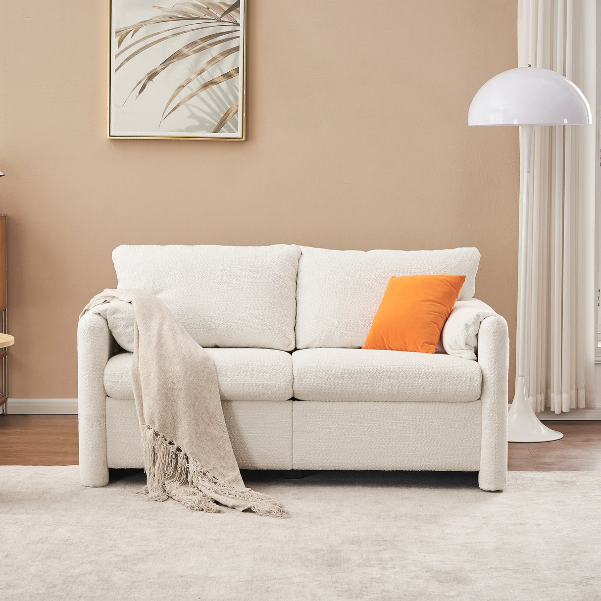 Modern Loveseat Sofa 2-Seater - Plush Chenille Fabric Ivory White