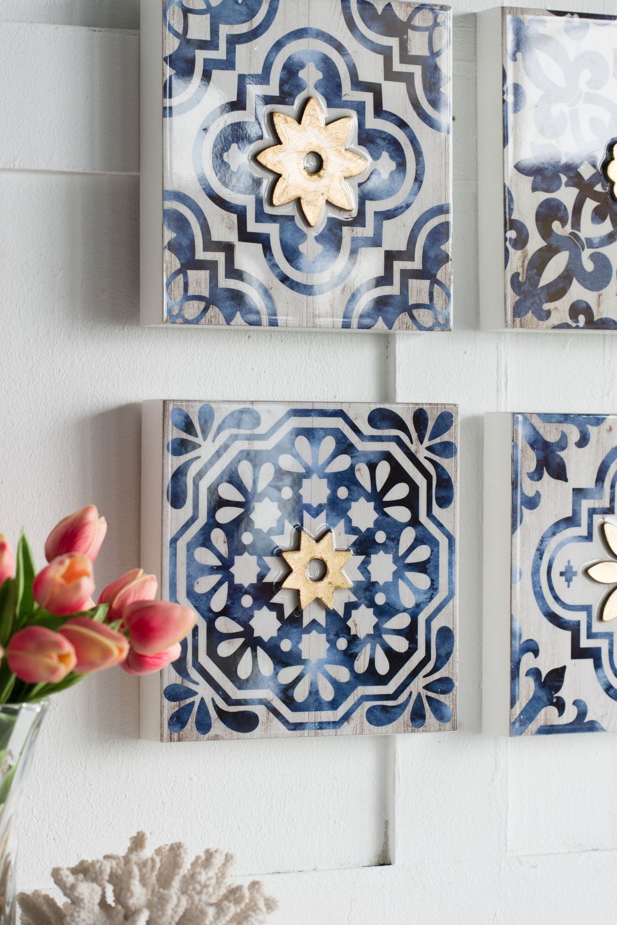 Abstract Wall Decor Accents (Set of 4) - White / Blue