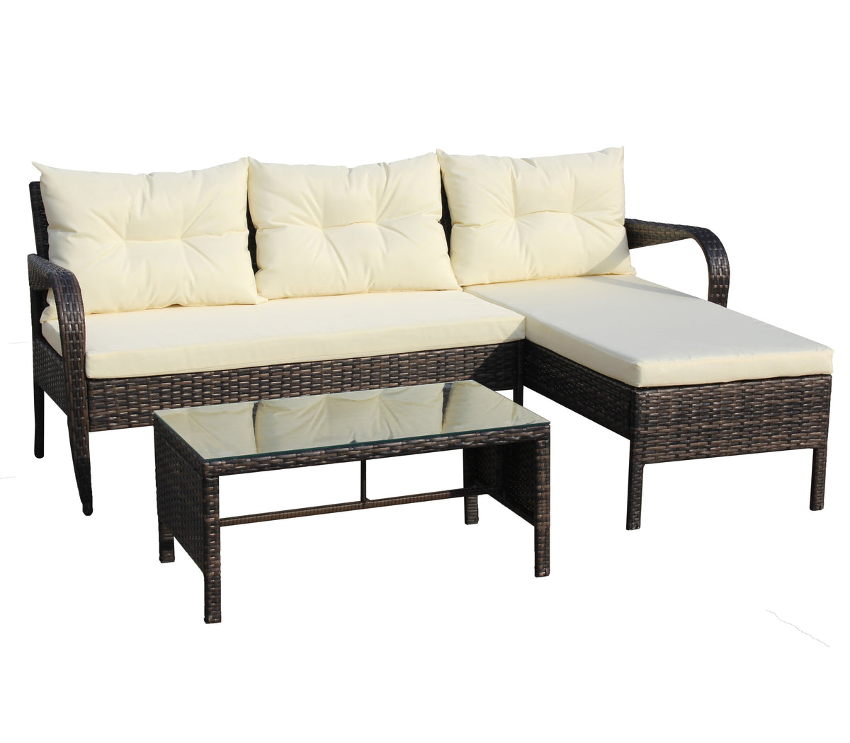 Outdoor Patio Furniture 3-Piece Conversation Set (Beige Cushion)