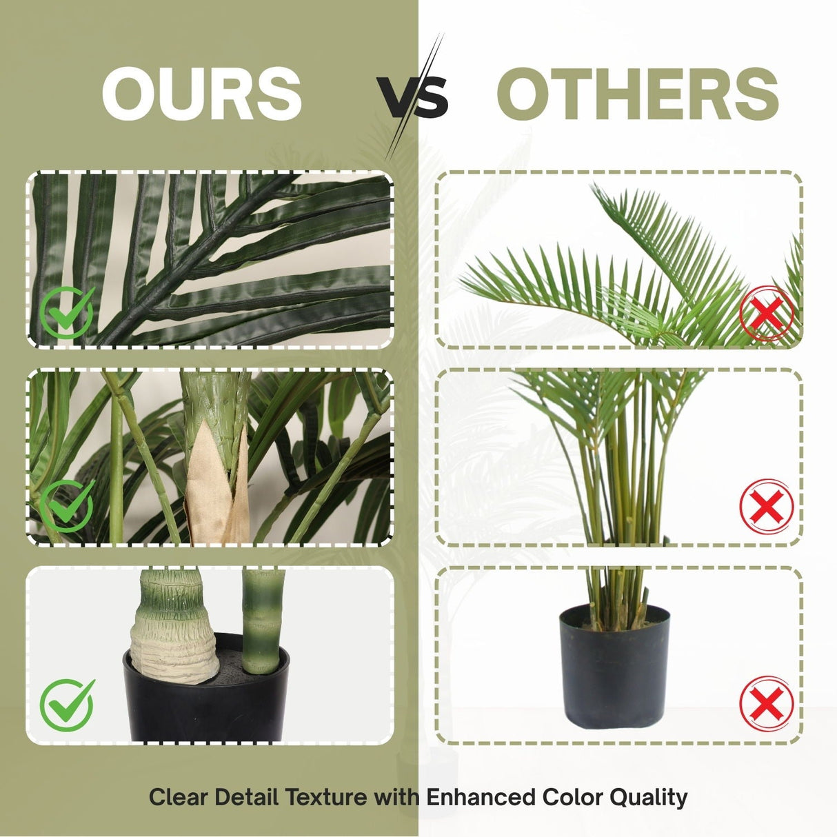 6Ft Golden Cane Artificial Palm Tree With Plastic Pot, Tropical Faux Palm, Indoor / Outdoor Decoration - Green Leaves