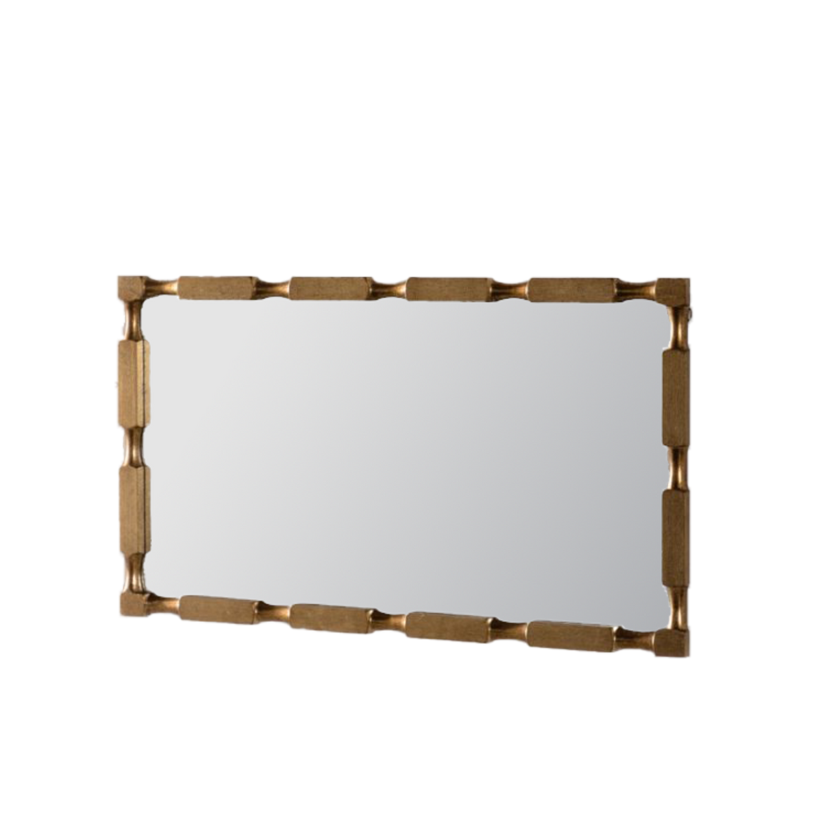 Gold Bamboo-Style Rectangular Wall Mirror, Textured Frame for Living Room/Bedroom/Entryway Decor