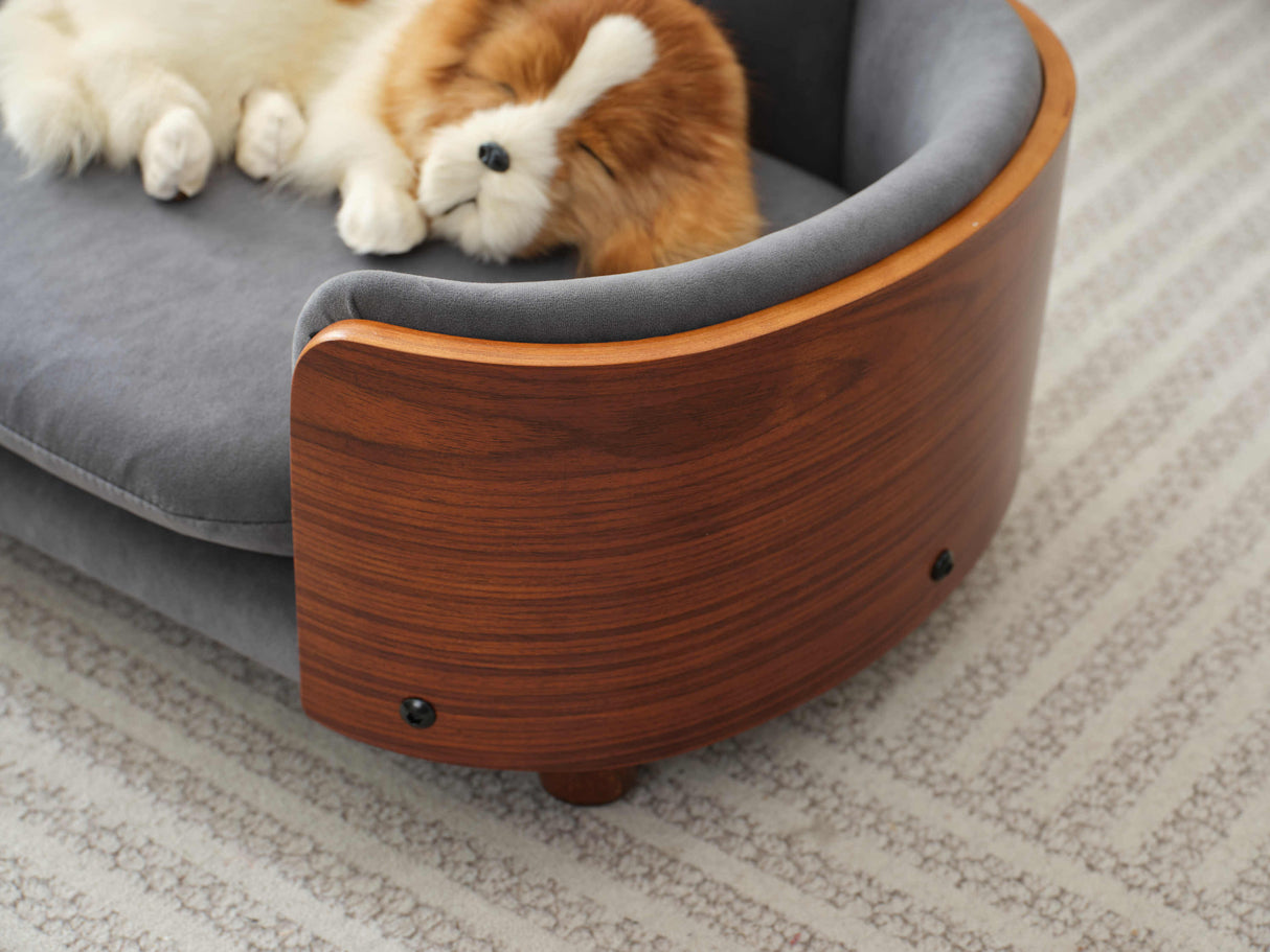 Scandinavian Style Elevated Dog Bed with Solid Walnut Wood Legs
