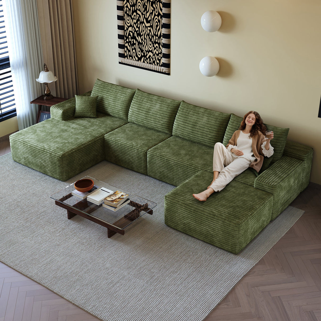 135" Cloud Sectional Sofa with 1 Ottoman