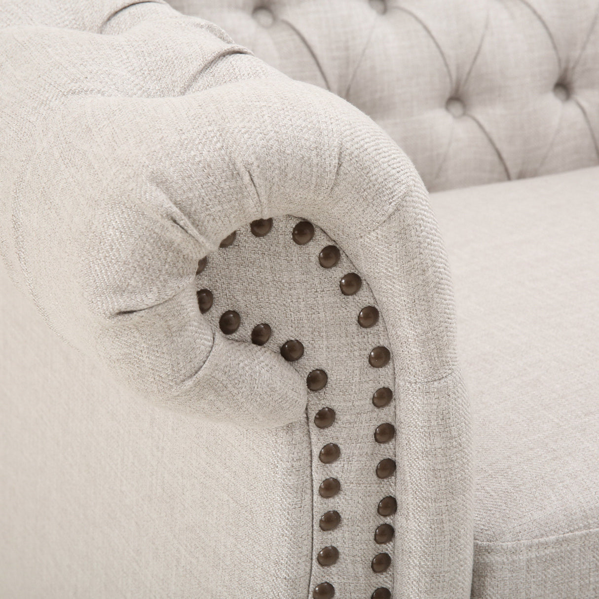 Chesterfield Club Chair Velvet Fabric Beige with Birch Wood Legs