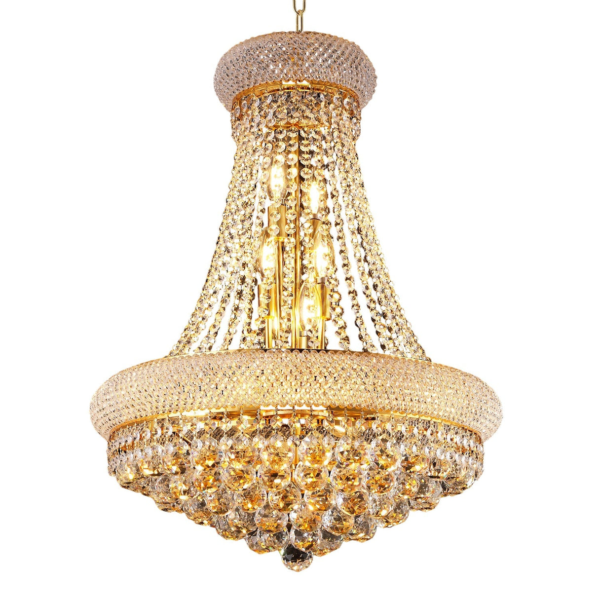 24-Inch Gold Crystal Chandelier, 12-Light French Empire Style Ceiling Light