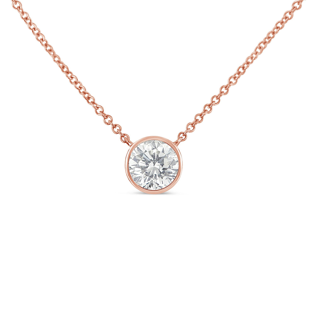 10K Rose Gold 1/5 Carat Round Brilliant-Cut Diamond Modern Bezel-Set Solitaire 16"-18" Pendant Necklace (H-I Color, SI2-I1 Clarity)
