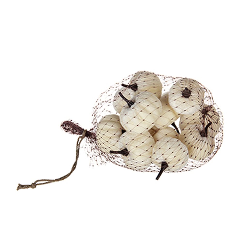 Velvety Pumpkin In Mesh Bag, Bag / 12, For Holiday Harvest Festival Fall Festival & Thanksgiving (Set of 4) - White