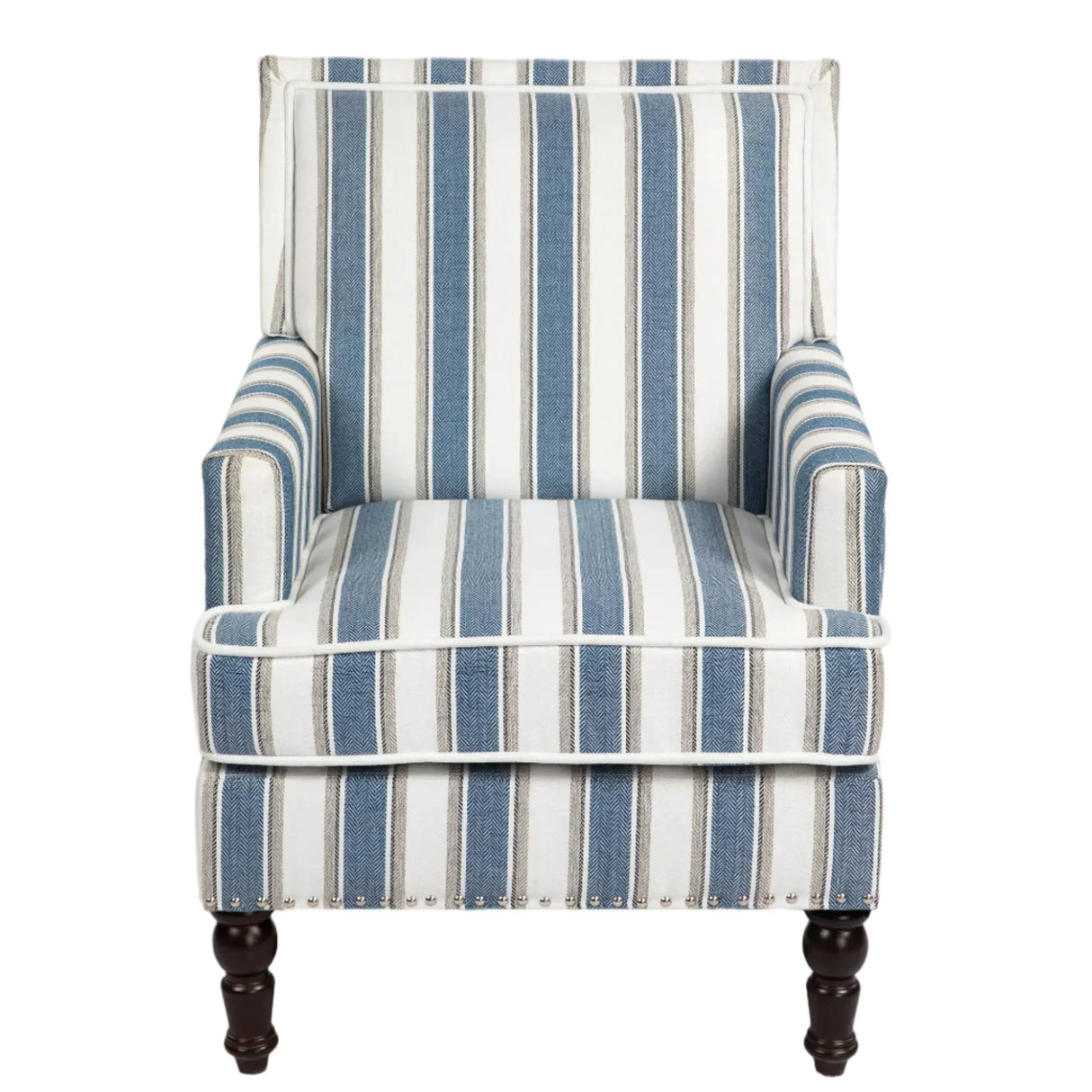 Upholstered Accent Chair with Striped Linen Fabric and Nailhead Trim