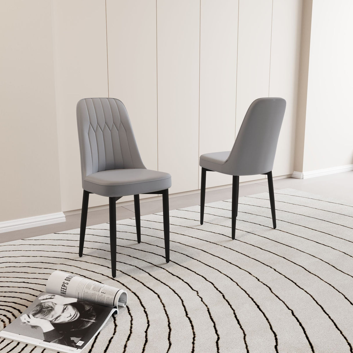 Modern Dining Chair With Cushions And Metal Legs