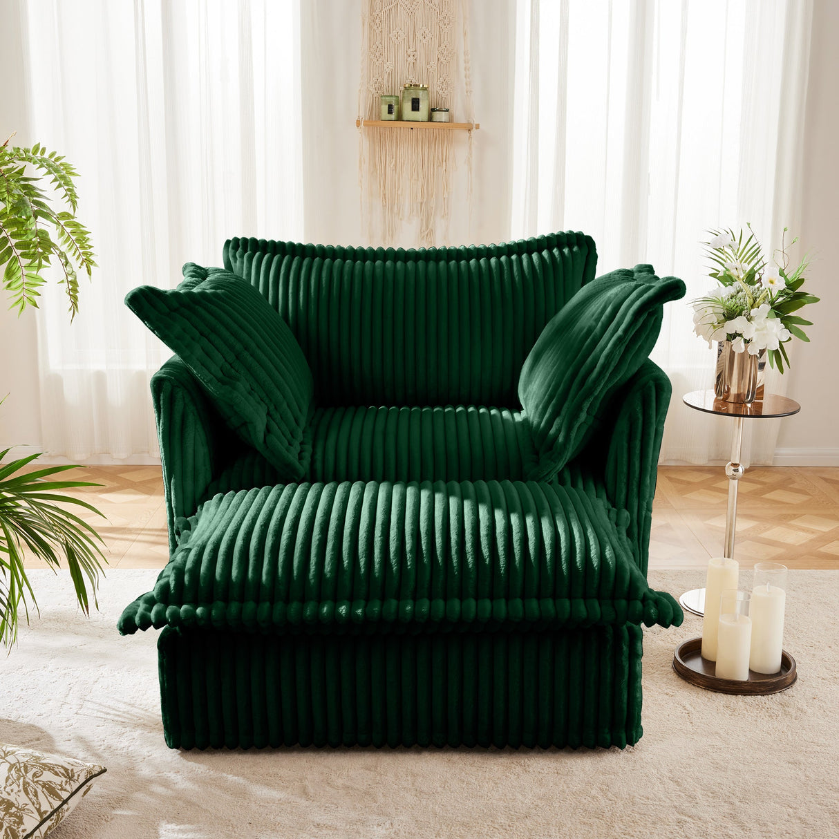 Upholstered Slipcovered Armchair with Ottoman Set (Set of 2)