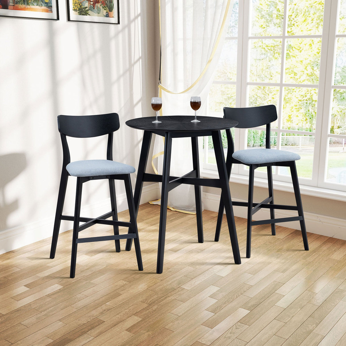 Wooden Bar Chairs Set of 2, Modern Soft Upholstered Kitchen Island Chairs