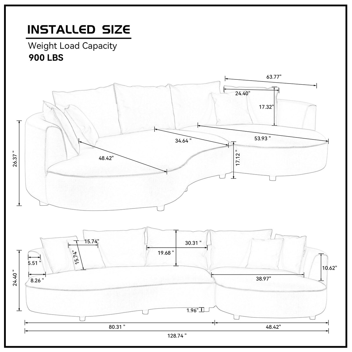 128.74 Inch Modern Sectional Curved Sofa Couch