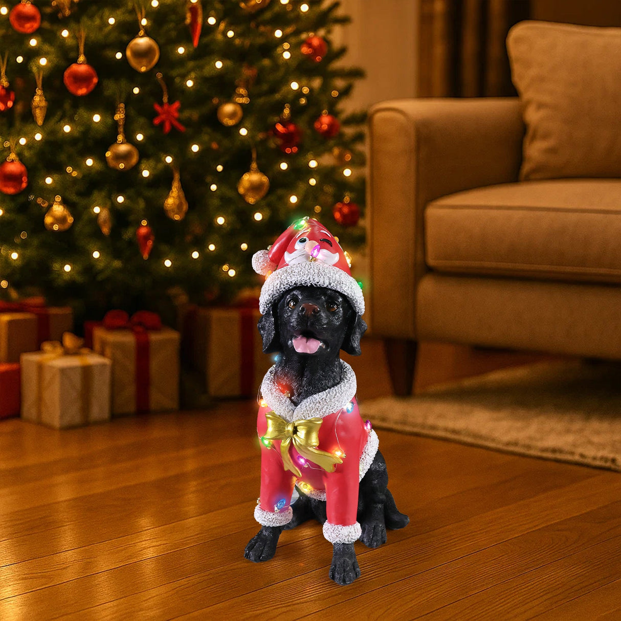 Festive Labrador Christmas Statue