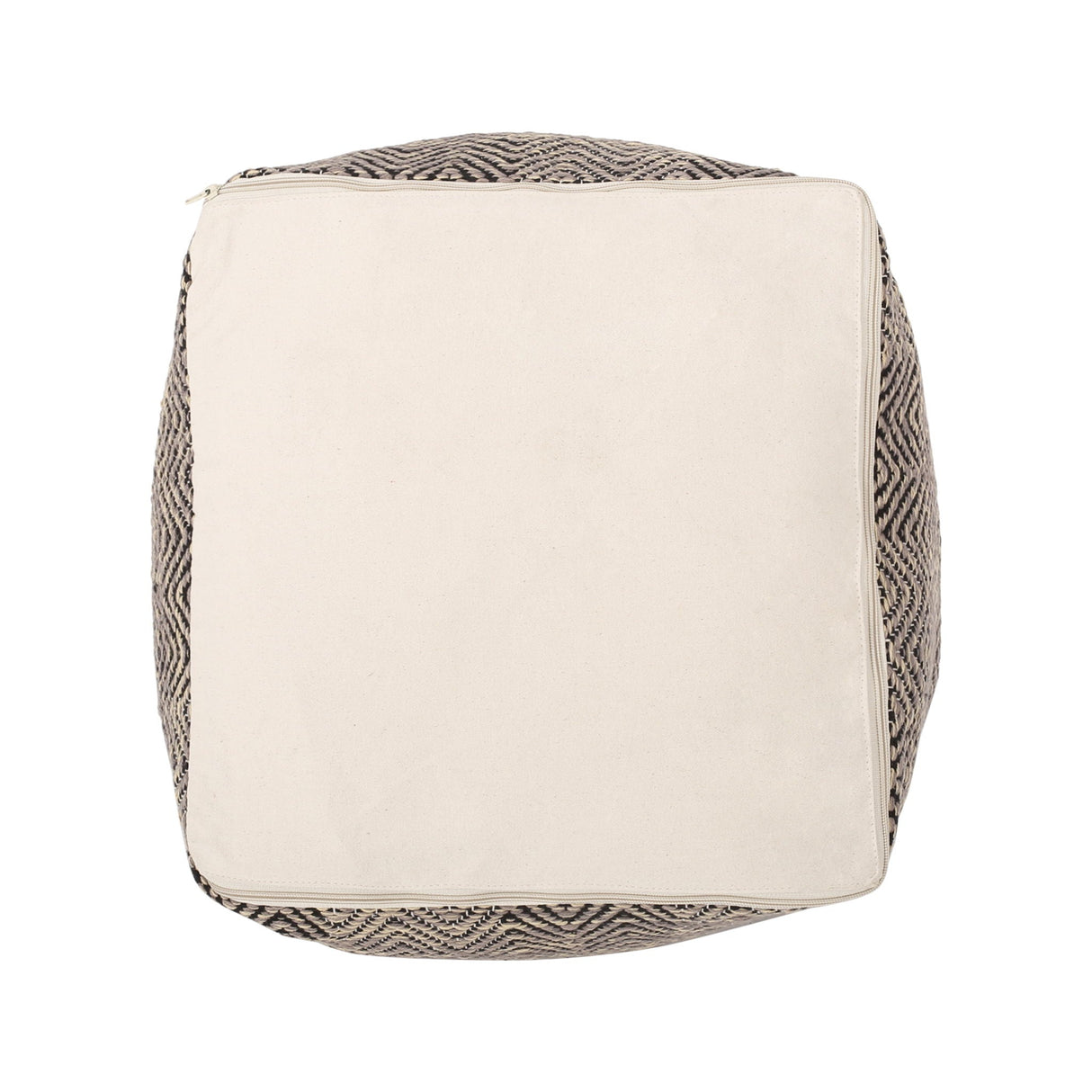 Barracuda - Handcrafted Cotton Pouf With Chevron Pattern - Brown / Beige