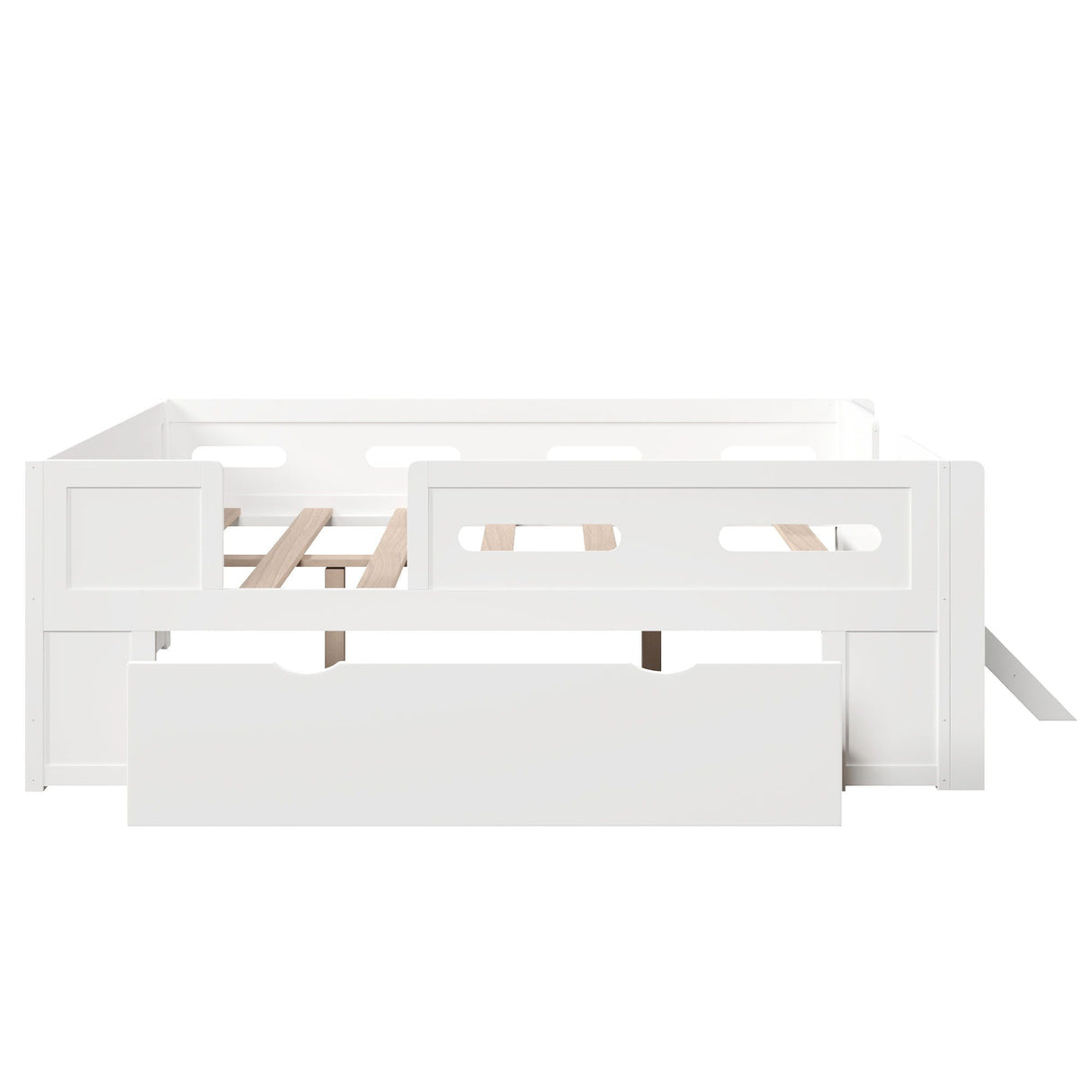 Platform Bed With Guardrail And Drawer