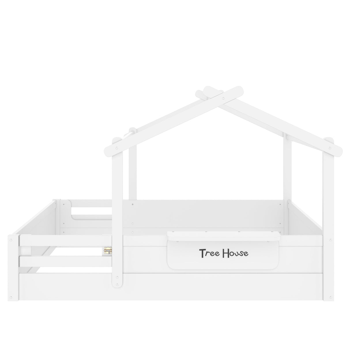 Full Size Floor Bed with Guardrails and Roof