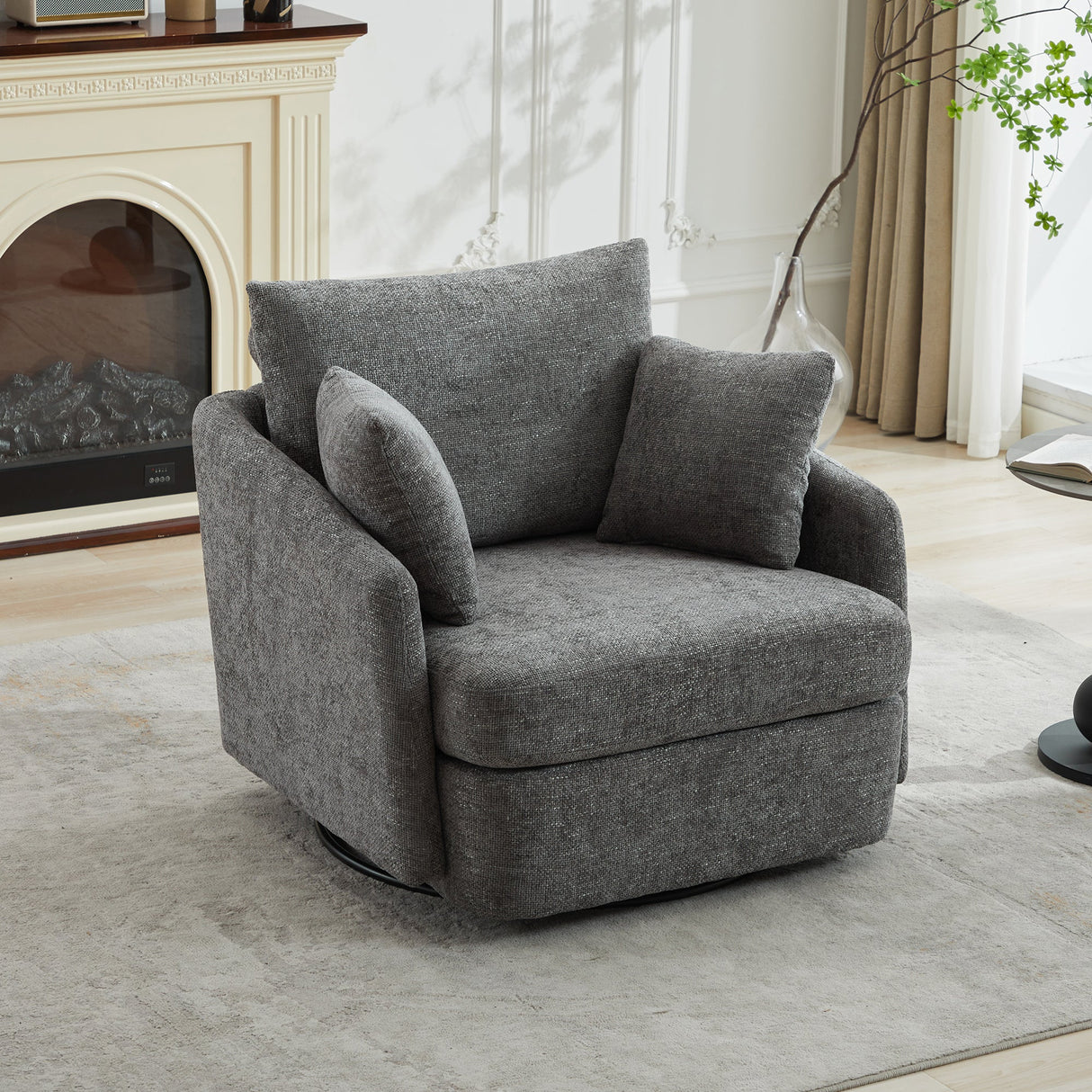40.55"W Swivel Accent Chair With 2 Throw Pillows