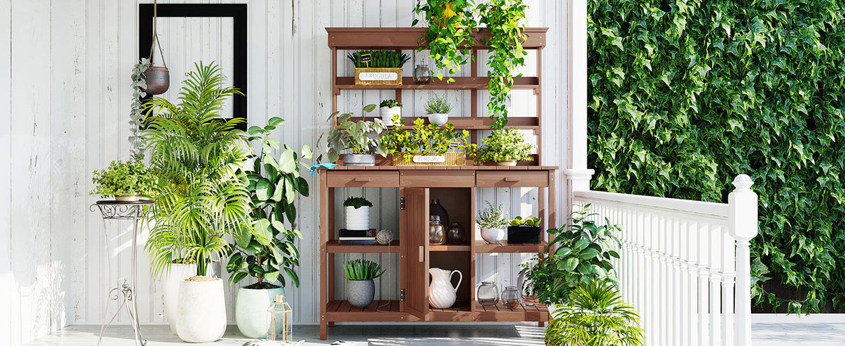 TOPMAX 66' Large Outdoor Farmhouse Wooden Potting Bench Table