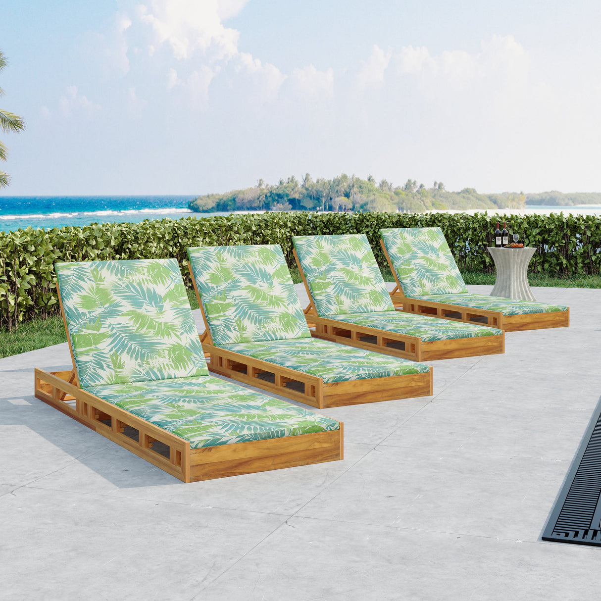 Lounge Chaise Set, Acacia Wood with Water-Resistant Lounge Cushions