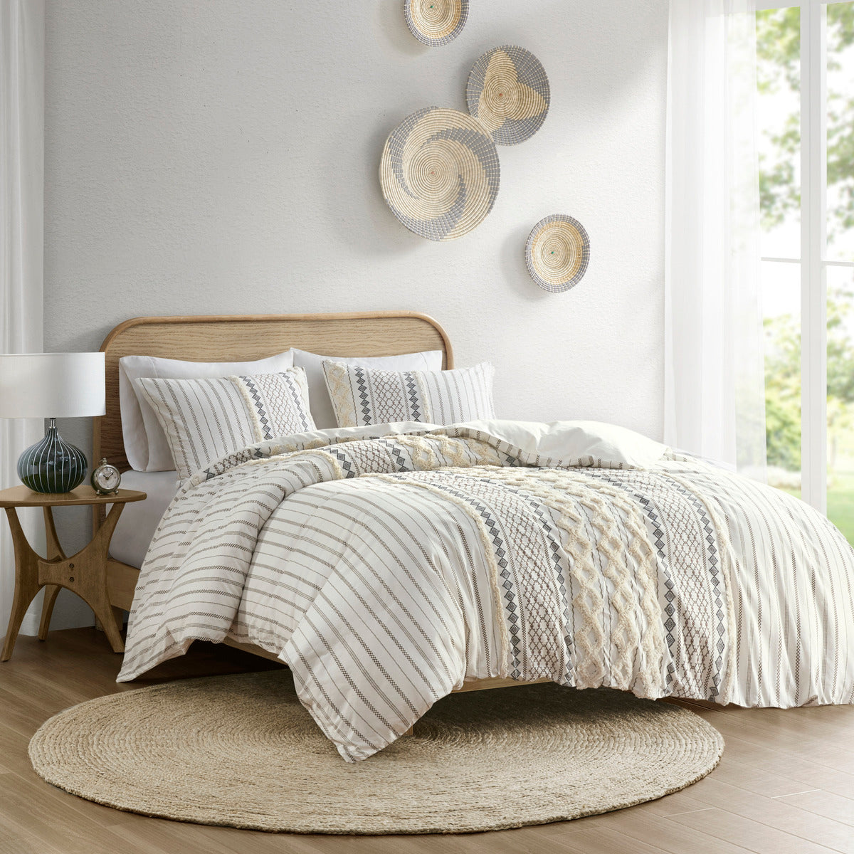 Full/Queen Cotton Printed Duvet Cover Set with Chenille