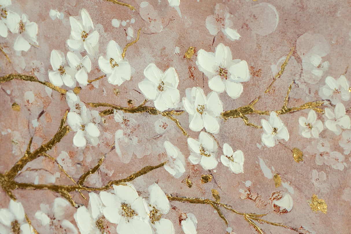 59.1x47.2' Hand-Painted Cherry Blossom Canvas Art with Blush Pink and White Finish